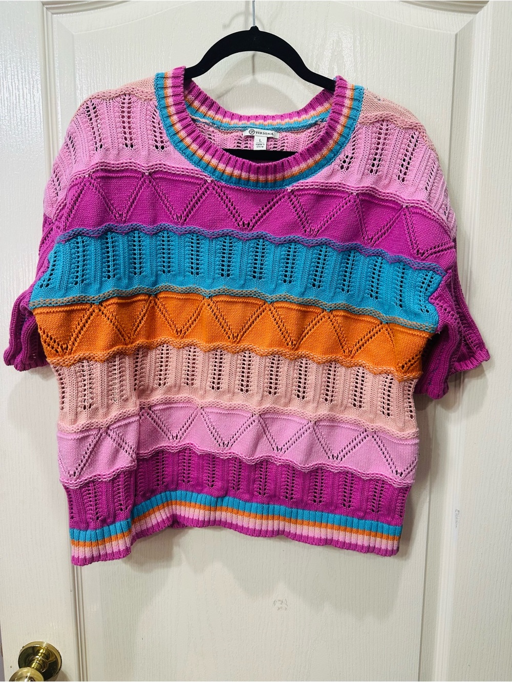 Versona Pink Multicolor Striped Knit Sweater